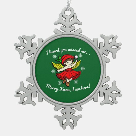 Vrolijk kerstfeest, ik ben hier tin sneeuwvlok ornament (Voorkant)