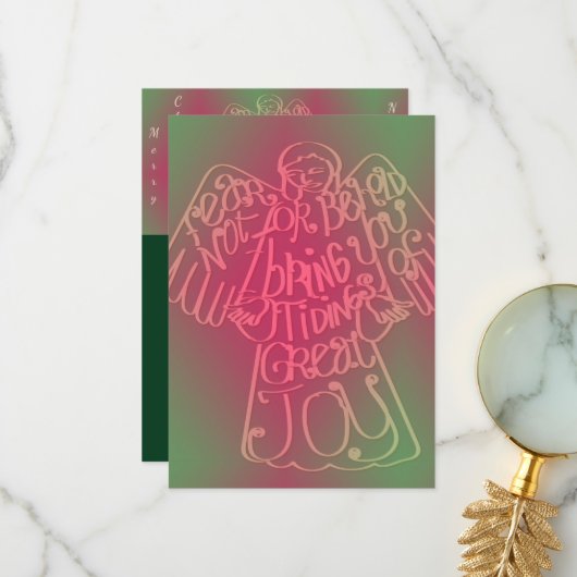 "Vrolijk kerstfeest" "Ik breng je tiendaden..."Ang Bedankkaart (Voorkant / Achterkant in situ)