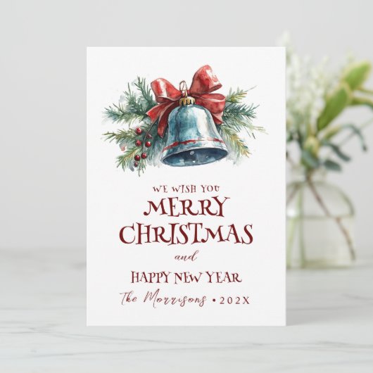 Vrolijk kerstfeest Ik Gelukkig Nieuwjaar Pine Bell Feestdagenkaart (Staand voorkant)