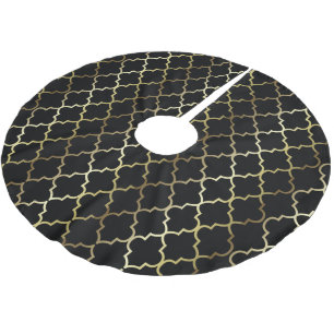 Vrolijk kerstfeest in Black & Gold Quatrefoil Kerstboom Rok