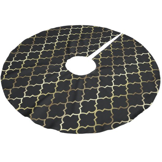 Vrolijk kerstfeest in Black & Gold Quatrefoil Kerstboom Rok (Gekanteld)