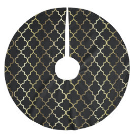 Vrolijk kerstfeest in Black & Gold Quatrefoil Kerstboom Rok