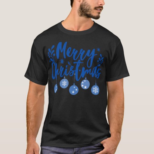 Vrolijk kerstfeest in blauw en wit t-shirt (Voorkant)