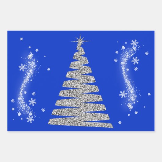 Vrolijk kerstfeest in blauw op zilver | inpakpapier vel (Voorkant 3)