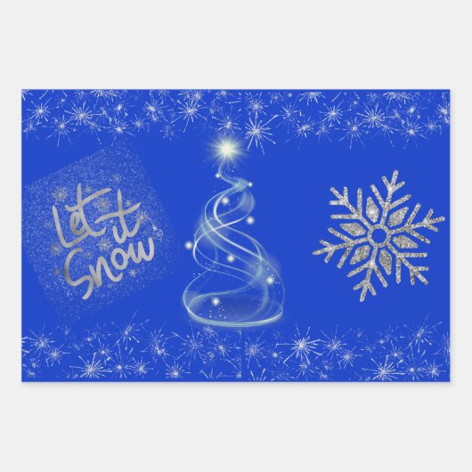 Vrolijk kerstfeest in blauw op zilver | inpakpapier vel (Voorkant)