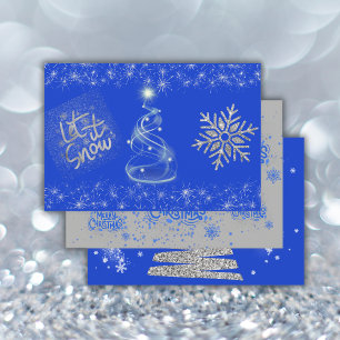 Vrolijk kerstfeest in blauw op zilver   inpakpapier vel