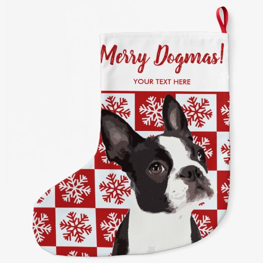 Vrolijk kerstfeest in Boston Terrier Festive Dog Grote Kerstsok (Achterkant)