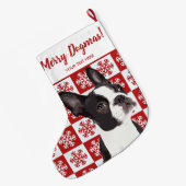 Vrolijk kerstfeest in Boston Terrier Festive Dog Grote Kerstsok (Achterkant (Hangend))
