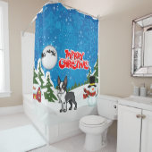 Vrolijk kerstfeest in Boston Terrier met Snowman Douchegordijn (In situ)