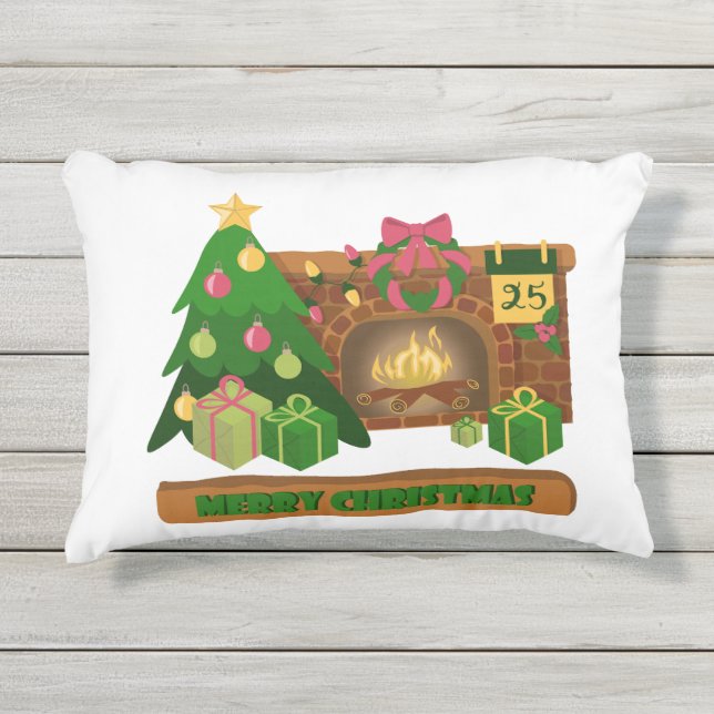 Vrolijk kerstfeest in de buurt van haard vreugdevu buitenkussen (Voorkant)