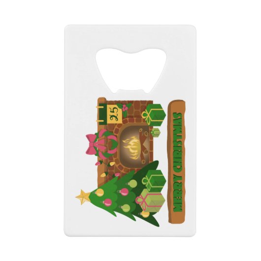 Vrolijk kerstfeest in de buurt van haard vreugdevu creditkaart flessenopener (Voorkant)