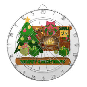 Vrolijk kerstfeest in de buurt van haard vreugdevu dartbord