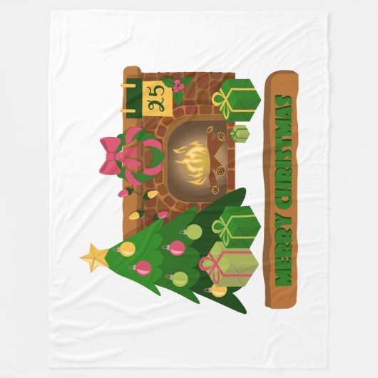 Vrolijk kerstfeest in de buurt van haard vreugdevu fleece deken (Voorkant)