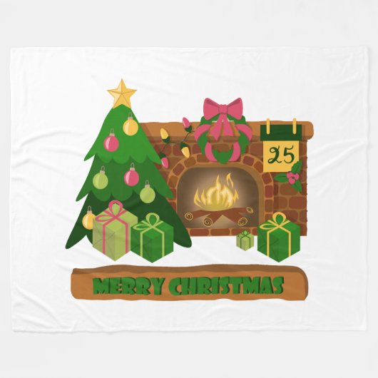 Vrolijk kerstfeest in de buurt van haard vreugdevu fleece deken (Voorkant (Horizontaal))