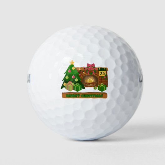 Vrolijk kerstfeest in de buurt van haard vreugdevu golfballen (Voorkant)