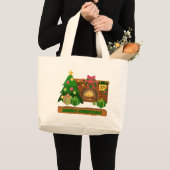 Vrolijk kerstfeest in de buurt van haard vreugdevu grote tote bag (Voorkant (product))