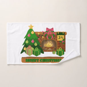 Vrolijk kerstfeest in de buurt van haard vreugdevu handdoek