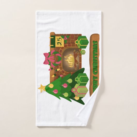 Vrolijk kerstfeest in de buurt van haard vreugdevu handdoek (Handdoek)