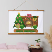 Vrolijk kerstfeest in de buurt van haard vreugdevu hangend wandkleed (Slaapkamer)