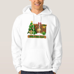 Vrolijk kerstfeest in de buurt van haard vreugdevu hoodie