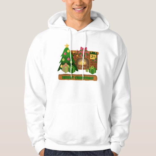 Vrolijk kerstfeest in de buurt van haard vreugdevu hoodie (Voorkant)