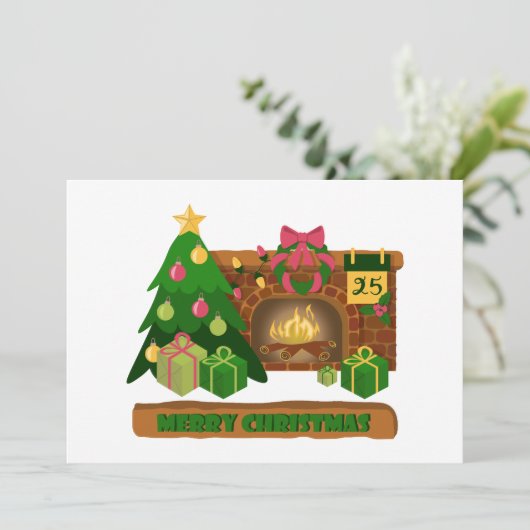 Vrolijk kerstfeest in de buurt van haard vreugdevu kaart (Staand voorkant)