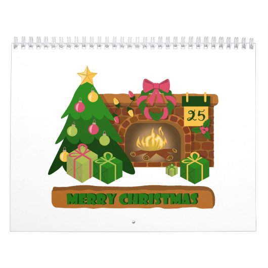Vrolijk kerstfeest in de buurt van haard vreugdevu kalender (Hoes)