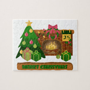 Vrolijk kerstfeest in de buurt van haard vreugdevu legpuzzel
