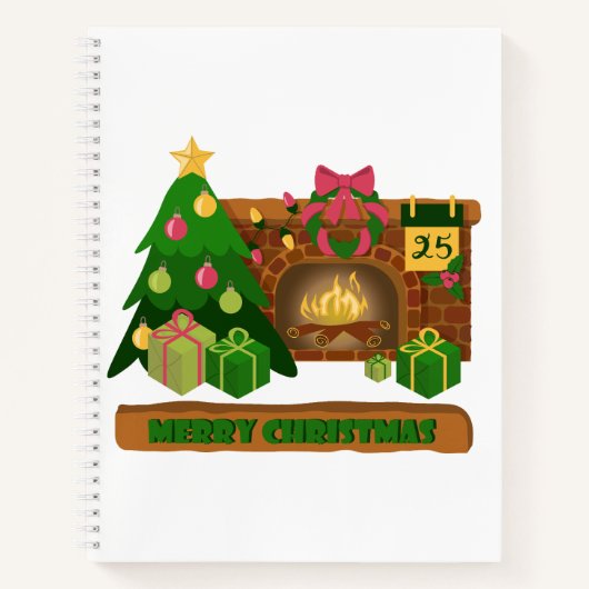 Vrolijk kerstfeest in de buurt van haard vreugdevu notitieboek (Voorkant)