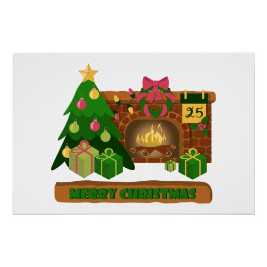 Vrolijk kerstfeest in de buurt van haard vreugdevu perfect poster (Voorkant)