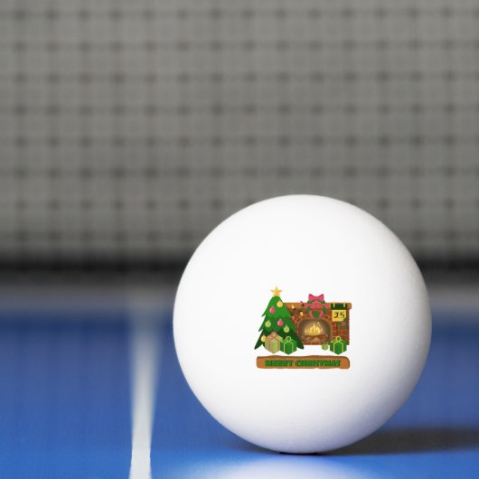 Vrolijk kerstfeest in de buurt van haard vreugdevu pingpongbal (Net)