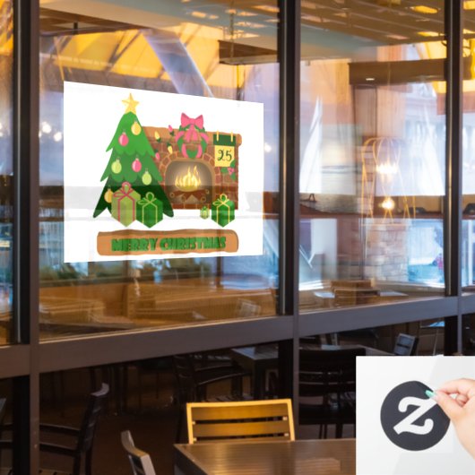 Vrolijk kerstfeest in de buurt van haard vreugdevu raamsticker (Restaurant Raam)