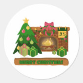Vrolijk kerstfeest in de buurt van haard vreugdevu ronde sticker (Voorkant)