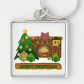 Vrolijk kerstfeest in de buurt van haard vreugdevu sleutelhanger (Voorkant)