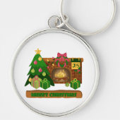 Vrolijk kerstfeest in de buurt van haard vreugdevu sleutelhanger (Voorkant)
