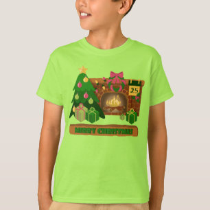 Vrolijk kerstfeest in de buurt van haard vreugdevu t-shirt