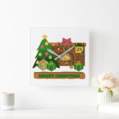 Vrolijk kerstfeest in de buurt van haard vreugdevu vierkante klok (Huis)