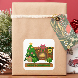 Vrolijk kerstfeest in de buurt van haard vreugdevu vierkante sticker