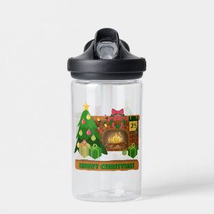 Vrolijk kerstfeest in de buurt van haard vreugdevu waterfles