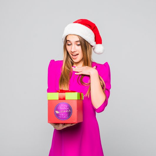 Vrolijk kerstfeest in de slaaproze Santa Reindeer Ronde Sticker