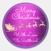 Vrolijk kerstfeest in de slaaproze Santa Reindeer Ronde Sticker (Voorkant)