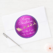 Vrolijk kerstfeest in de slaaproze Santa Reindeer Ronde Sticker (Envelop)