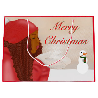 Vrolijk kerstfeest in de sneeuw groot cadeauzakje