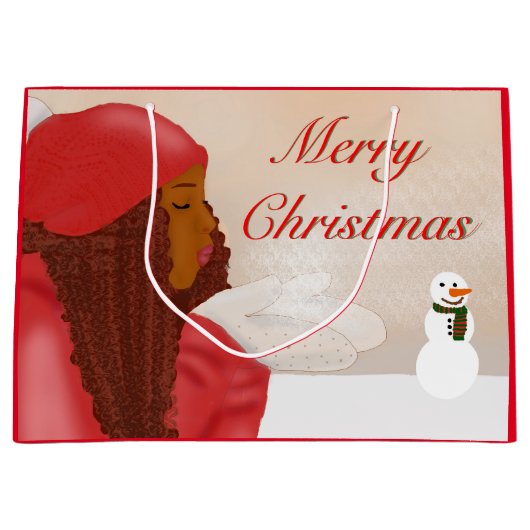 Vrolijk kerstfeest in de sneeuw groot cadeauzakje (Voorkant)