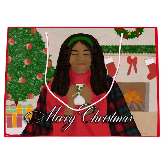 Vrolijk kerstfeest in de sneeuw groot cadeauzakje (Voorkant)