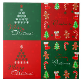 Vrolijk kerstfeest in de winter Groen en Rood Tegeltje