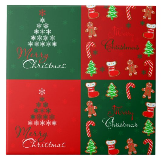 Vrolijk kerstfeest in de winter Groen en Rood Tegeltje (Voorkant)