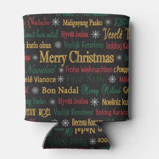 Vrolijk kerstfeest in een andere taal | blikjeskoeler (Achterkant)