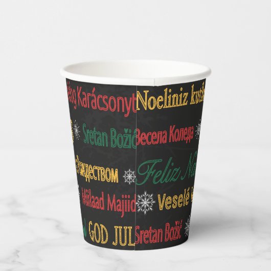 Vrolijk kerstfeest in een andere taal | papieren bekers (Rechts)