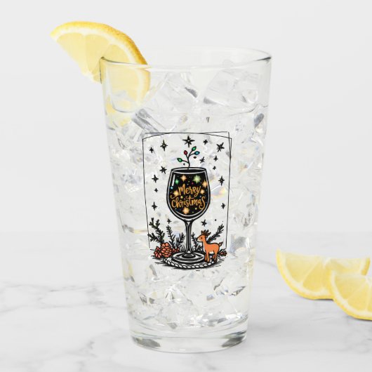 Vrolijk kerstfeest in een wijnglas glas (Voorkant ijs)